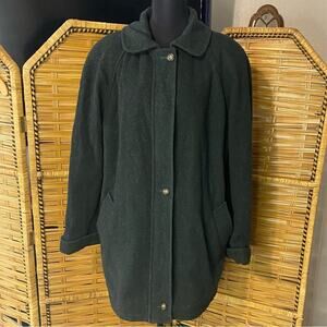 Hunter Green 100% wool pea coat Jacket with Collar and Button-Up with double zip